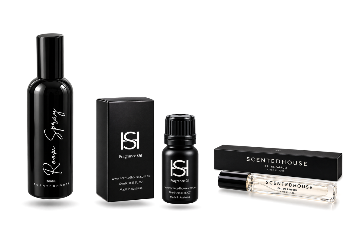 ScentedHouse room spray, fragrance oil and perfume together