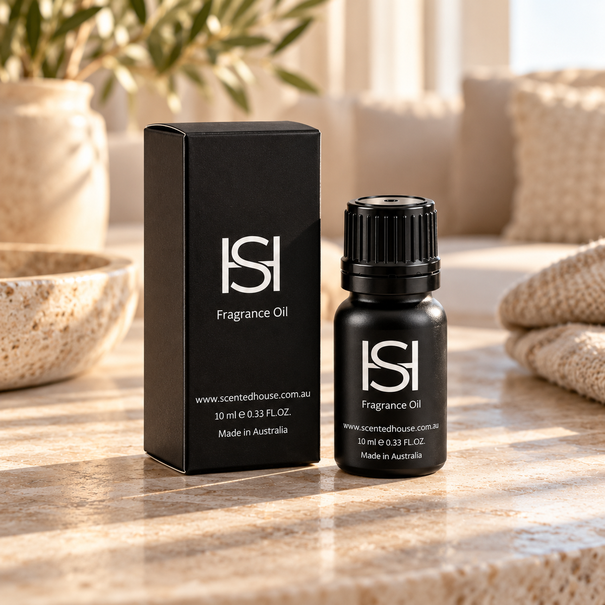 ScentedHouse 10ml Fragrance Oil with box in a sunlit room