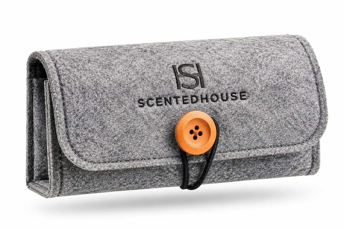 Grey felt ScentedHouse Fragrance Pouch with wooden button